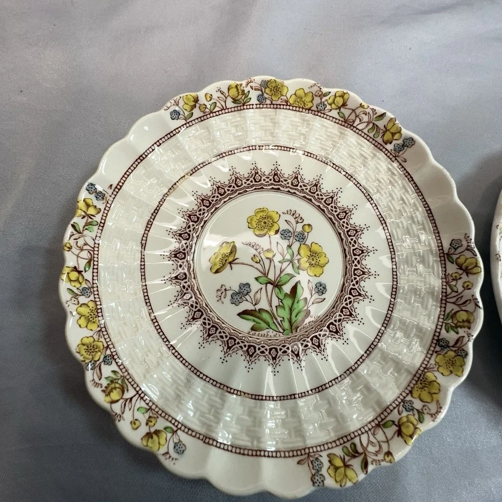 Spode Buttercup Teacup Saucer Set‎ Copeland England Scalloped Floral Old Mark
